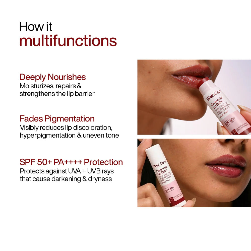 WishCare Ceramide Lip Balm with SPF 50 PA++++ (Blush Red)