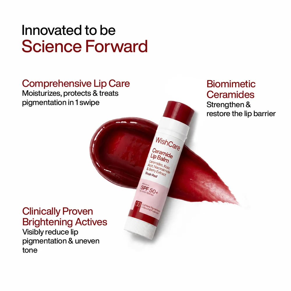 WishCare Ceramide Lip Balm with SPF 50 PA++++ (Blush Red)
