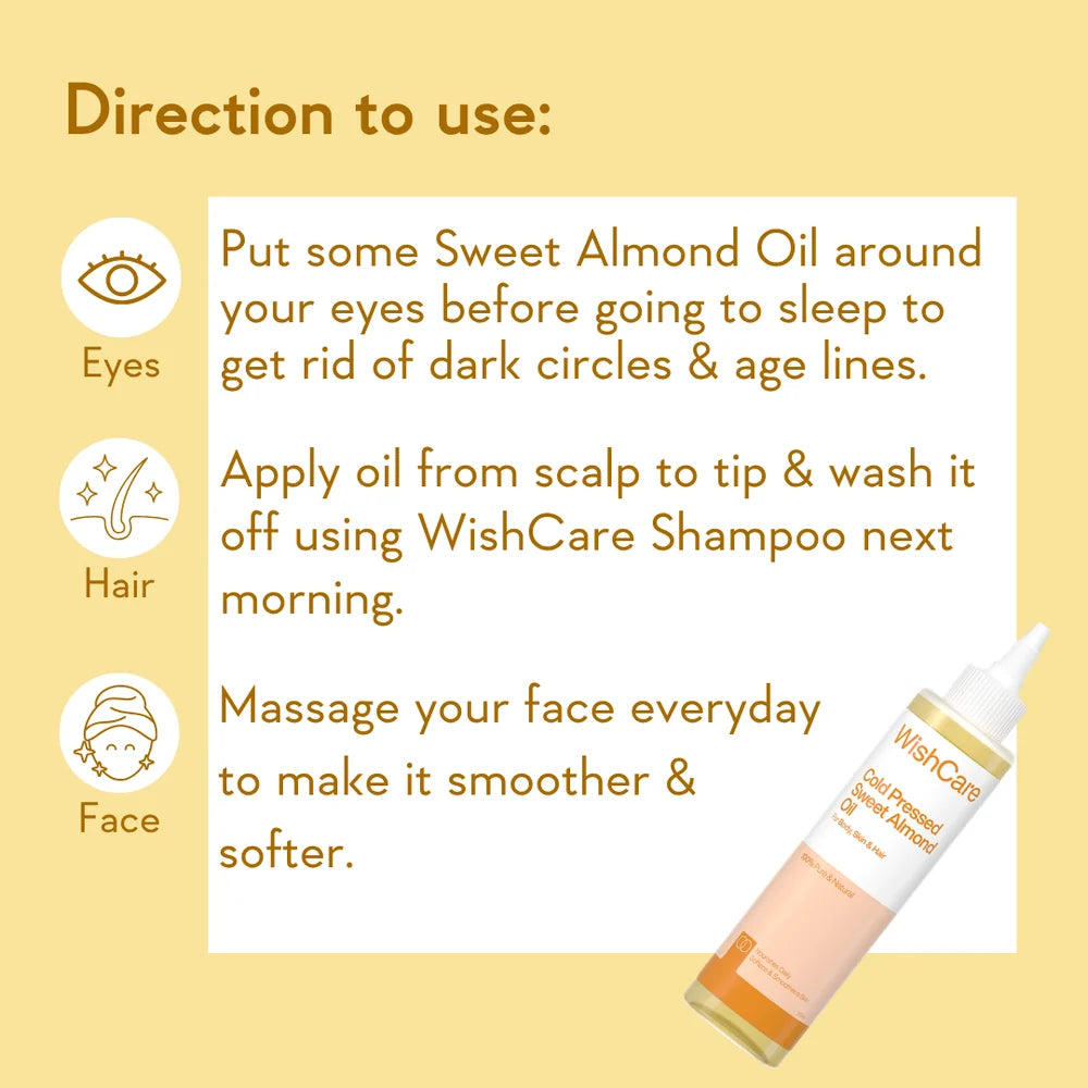 WishCare Cold Pressed Sweet Almond Oil - 200ml