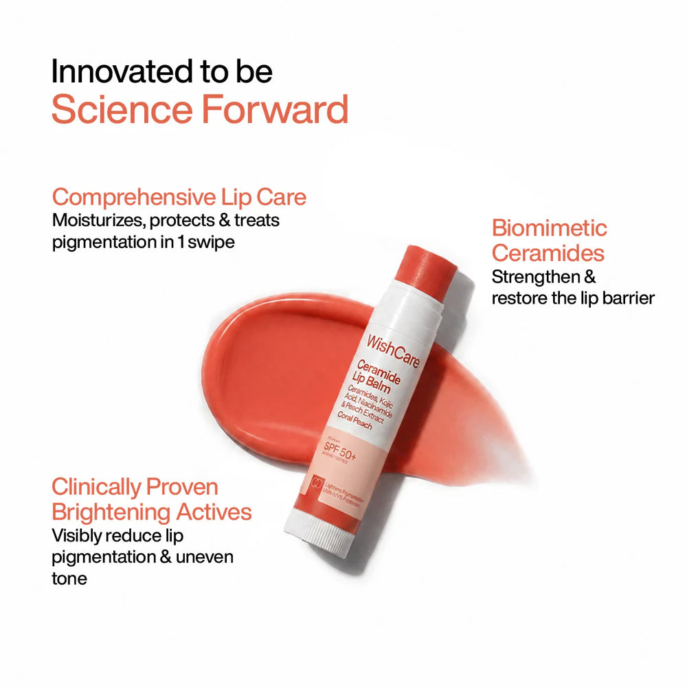 WishCare Ceramide Lip Balm with SPF 50 PA++++ (Coral Peach)