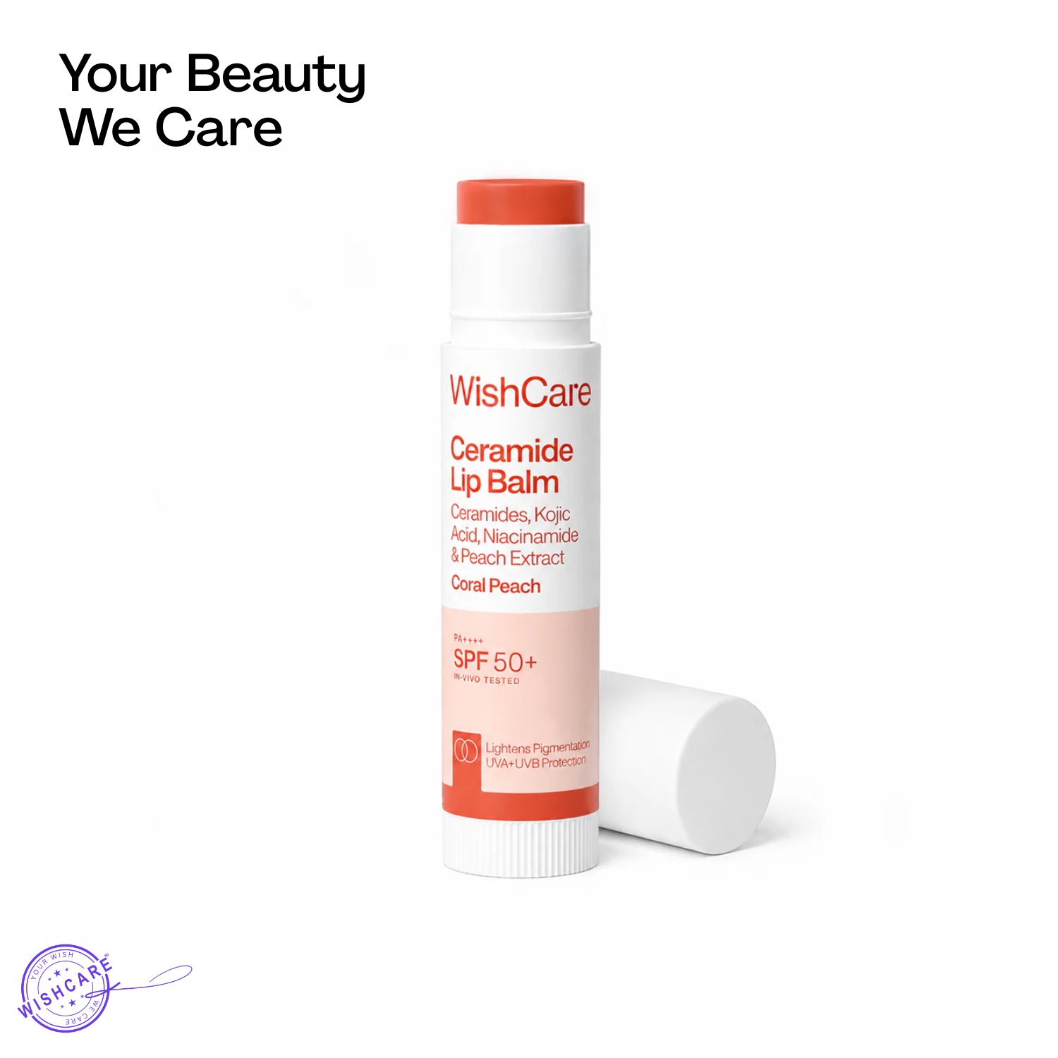 WishCare Ceramide Lip Balm with SPF 50 PA++++ (Coral Peach)