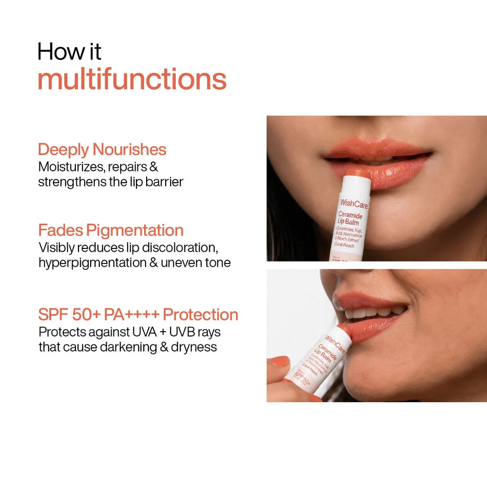 WishCare Ceramide Lip Balm with SPF 50 PA++++ (Coral Peach)